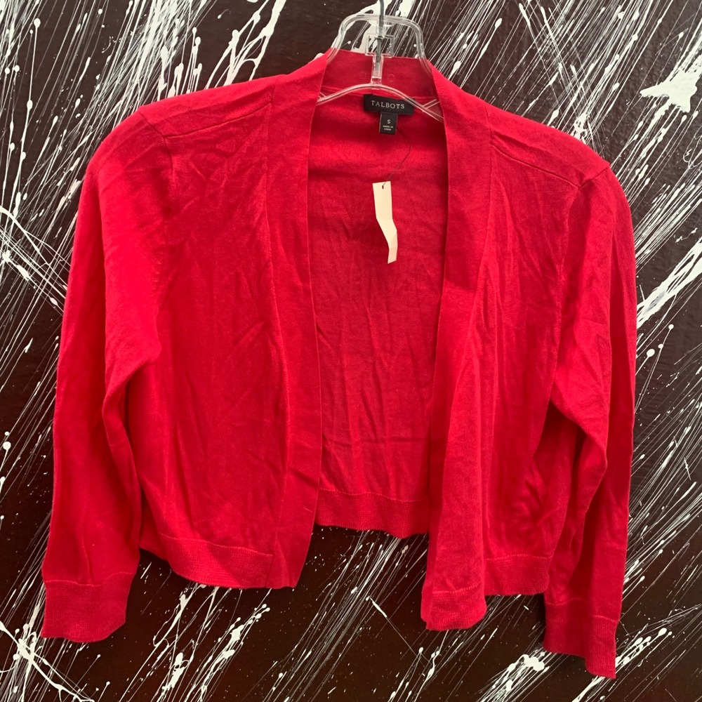 Talbots Red Open Front Shrug Cardigan Cotton Modal Cropped Sweater Small